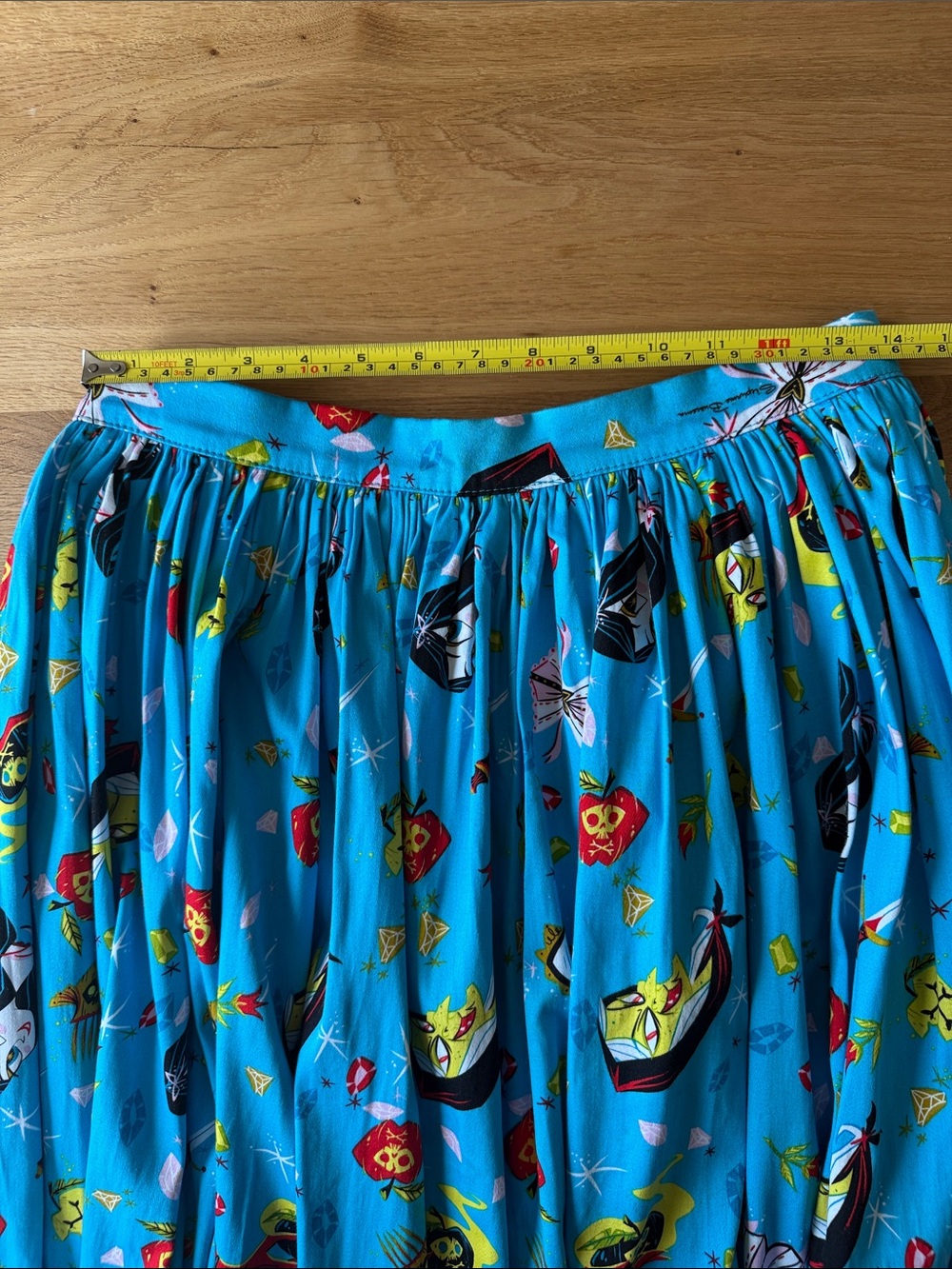 Pinup Couture Bright Turquoise Snow White Graphic Print Gathered A-Line Skirt - Picture 12 of 13